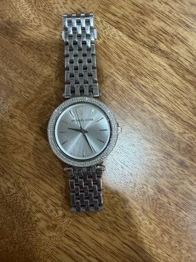 Michael Kors Silver Tone Crystal Bezel Bracelet Watch